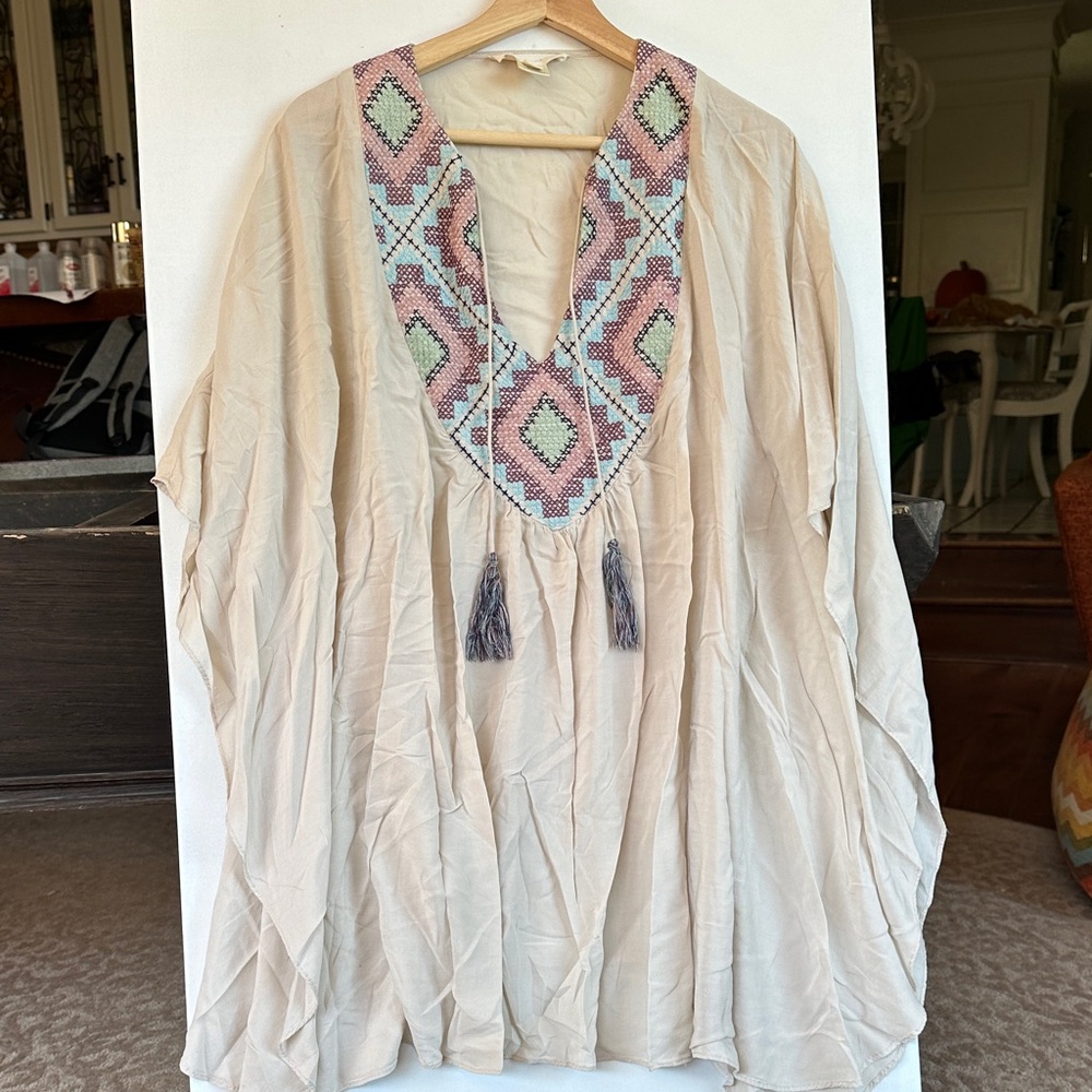 Lovestitch 100% Rayon Beige Women's Dress embroidered